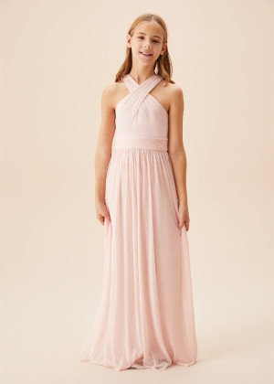 Crisscross Petal Chiffon Floor Length Junior Bridesmaid Dress